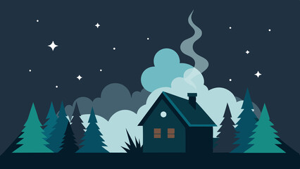 Fototapeta premium Forest Cabin With Smoke Forming Constellations