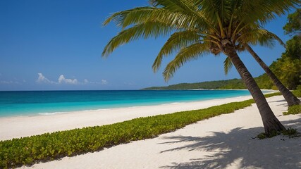 Rinc&oacute;n de Ensue&ntilde;o en la Costa: Captura Impactante de una Playa Tropical Donde las Palmeras y el Mar Turquesa Convergen en un Escenario de Paz y Belleza