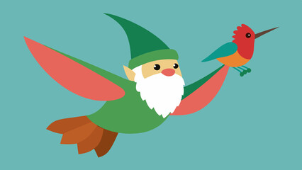 Garden Gnome Riding a Hummingbird