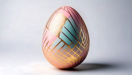 Obraz premium Luxurious Geometric Pastel Egg with Gold Grid Overlay