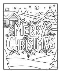 Obraz premium Christmas coloring page for kids, black line art vector illustration on white background