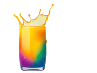 Vibrant juice splashing action studio photography colorful background close-up dynamic drinking experience