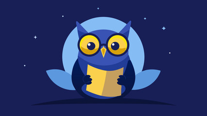 Owl Wearing Glasses Reading a Scroll Under Moonlight