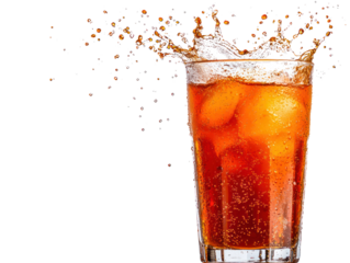 Drinking splashing beverage in cutout background refreshing cocktail fun environment close-up viewpoint