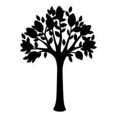 Obraz premium Stylized silhouette illustration of a flourishing tree with a leafy canopy