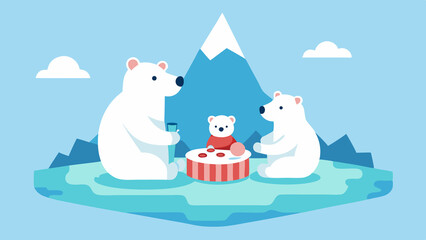 Polar Bear Family Having a Picnic on an Iceberg