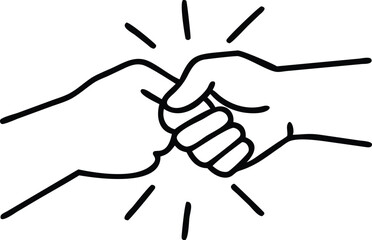 Obraz premium Outline Two Hands Fist Bumping Together with White Background