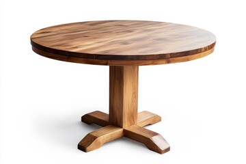 Round wooden table on white isolated on white background