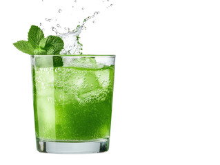 Refreshing mint drink splashing in glass cutout background vibrant beverage scene indoor setting