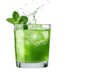 Refreshing mint drink splashing in glass cutout background vibrant beverage scene indoor setting