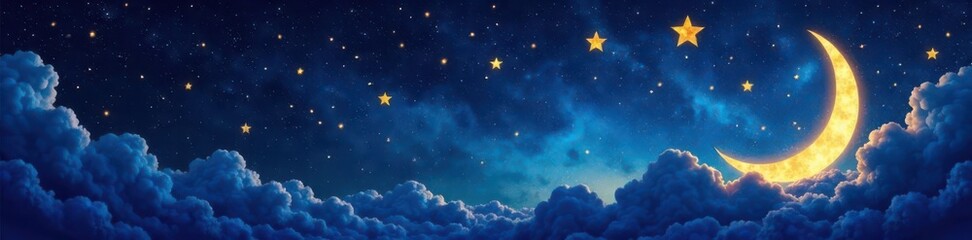 Fototapeta premium Stylized star chart with crescent moon and stars, galaxy, night sky