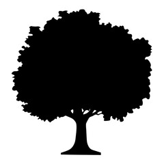 Simple black silhouette of a deciduous tree with a full canopy