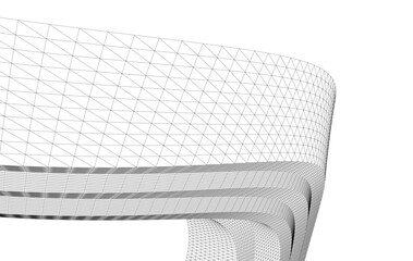 Abstract 3D wireframe waves and shapes, black and white mesh illustration