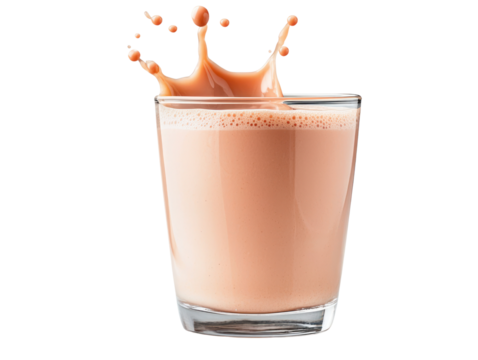 Drinking splashing action cutout background beverage glass in studio environment dynamic viewpoint