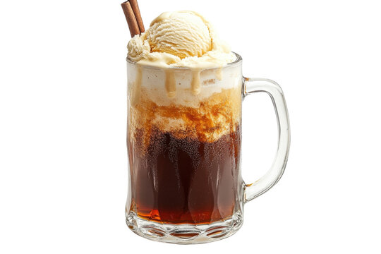 Creamy vanilla ice cream root beer float in a glass mug perfect summer on transparent background