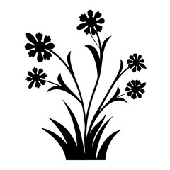 Black Silhouette of a Beautiful Flower Bouquet with Lush Greenery
