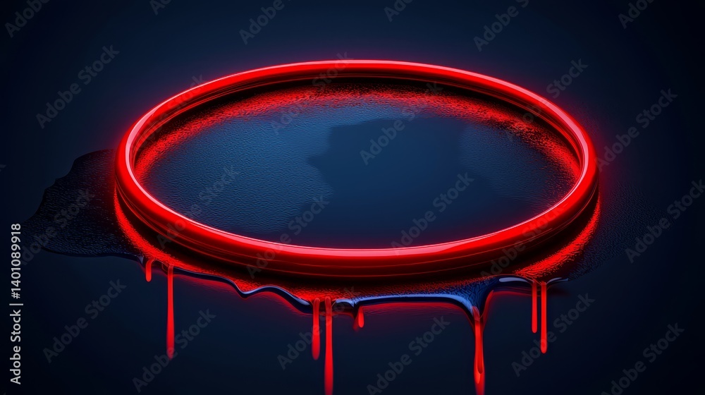 Aufkleber Red circle with a blue background. The circle is surrounded by a red liquid. The image has a moody and mysterious feel to it