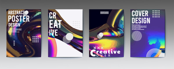 abstract poster design, Modern gradient poster background vector set. Minimalist cover template with vibrant perspective geometric prism shapes in gradient Ideal design for social media, cover, banner