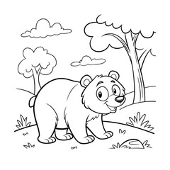 Obraz premium bear in the park coloring book page vector illustration