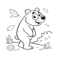 bear in the forest coloring book page vector illustration