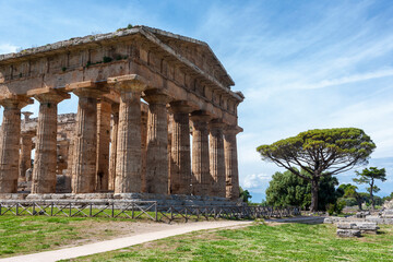Fototapeta premium The Temple of Hera II (also erroneously called the Temple of Neptune or of Poseidon), a Greek temple built in about 450BC in Paestum, Campania, Italy