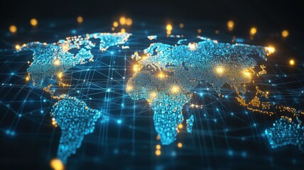 Fototapeta premium Global network connections on world map with digital technology and connectivity theme. Big Data Analysis