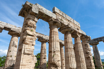 Fototapeta premium Inside the First Temple of Hera, also known as Temple of Hera I and the Basilica, a Greek temple built in about 550BC in Paestum, Campania, Italy