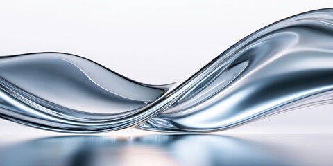 Obraz premium Abstract flowing form. A reflective silver structure twisting in a smooth, elegant wave against a bright backdrop.