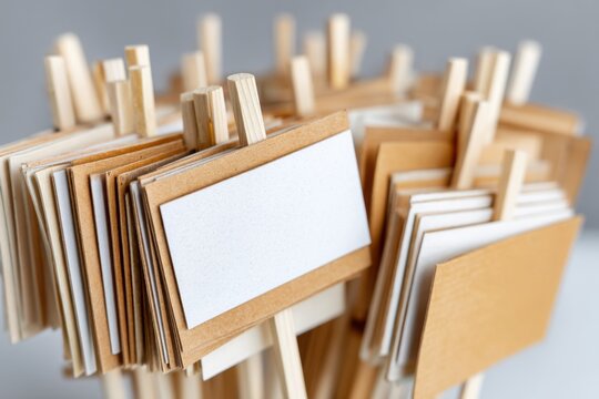 Blank wooden signs stacked together in a creative arrangement for various purposes including decoration and communication concept