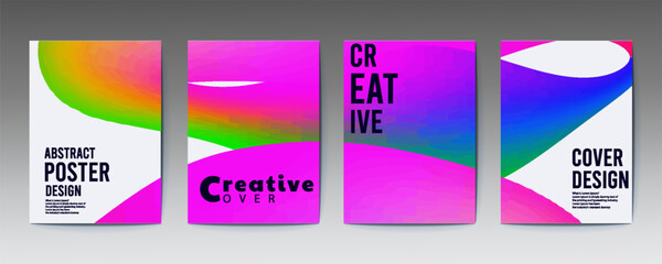 abstract poster design, Modern gradient poster background vector set. Minimalist cover template with vibrant perspective geometric prism shapes in gradient Ideal design for social media, cover, banner