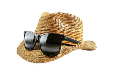 Sunglasses and a straw hat isolated on transparent background
