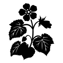 Elegant Black and White Silhouette of a Blooming Flower Plant with Leaves