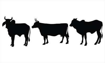 Silhouettes set  of cows on a white background