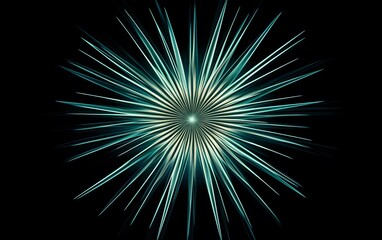 Fototapeta premium A star-shaped fireworks display composed of blue and green lines, radiating from the center on a black background. The background is clean with no other elements present. 