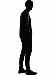 Minimalist Silhouette of Standing Man in Profile – Monochrome Vector Illustration