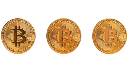 Golden Bitcoin Coins Isolated on a Transparent Background