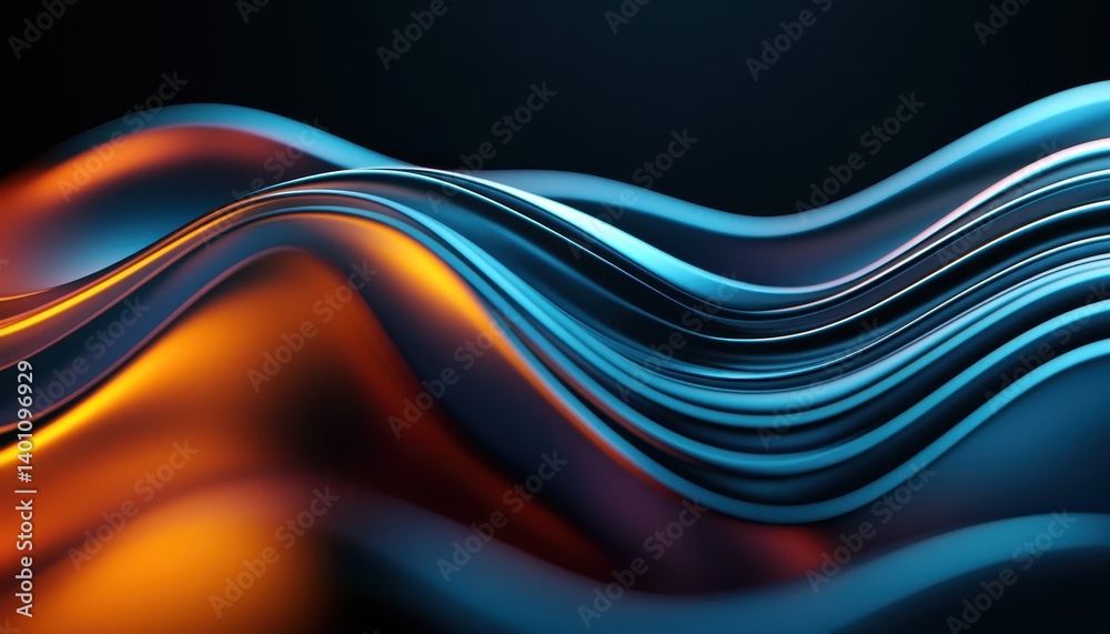 Poster abstract: flowing lines of blue and gold creating a mesmerizing, dynamic visual effect on dark backg
