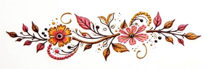 Obraz premium Whimsical tribal mehndi design featuring florals and vines on white background with soft shading, henna designs, intricate details