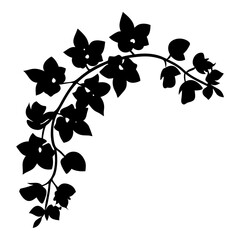 Elegant Black Silhouette of a Flowering Branch with Multiple Blossoms