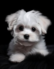 Malteser Terrier auf schwarzem Teppich, schwarzer Hintergrund