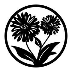 Elegant Black and White Floral Design Two Daisies in a Circle Botanical Illustration
