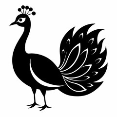 Minimalist Black Peacock Silhouette Illustration