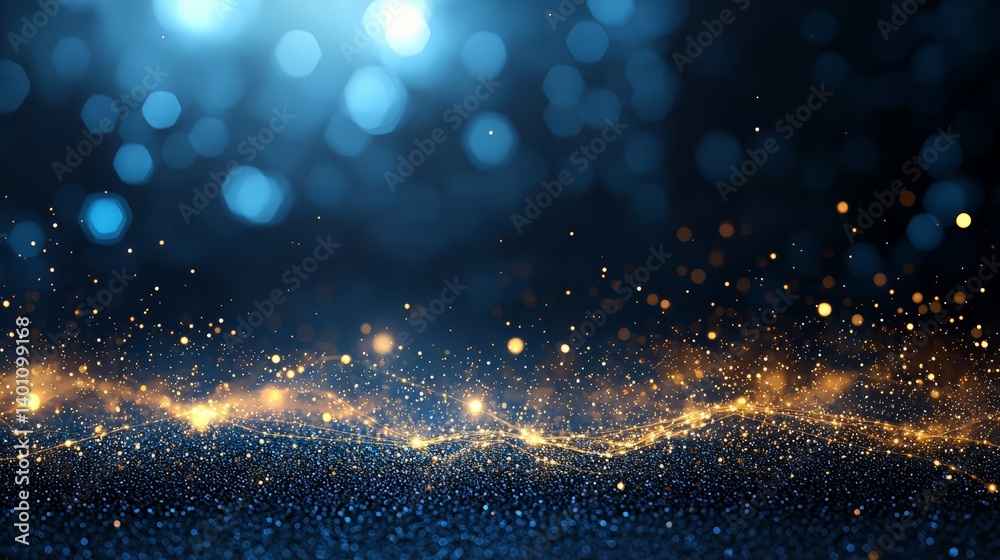 Fototapete the image is a blue and gold background with a lot of sparkles. the sparkles are scattered all over 