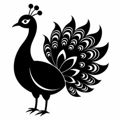 Minimalist Black Peacock Silhouette Illustration