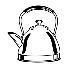 Kettle Silhouette Vector outline or line art Isolated on transparent background