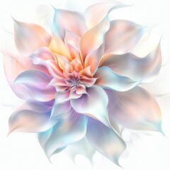 Fototapeta premium Ethereal Blossom In Soft Pastel Tones With Fluid Petals and Dreamy Swirls Against a Light Background