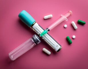 medical drug ozempic injection lies on a pink background top view medicine and weight loss concept injectors dosing pens for subcutaneous injection of antidiabetic medication or anti obesity