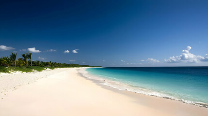 Obraz premium Panoramic View Of Tropical Beach With Turquoise Water And White Sand