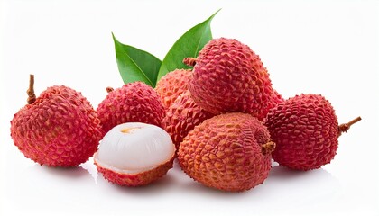 fresh lychee or litchi is tropical fruit isolated on white background