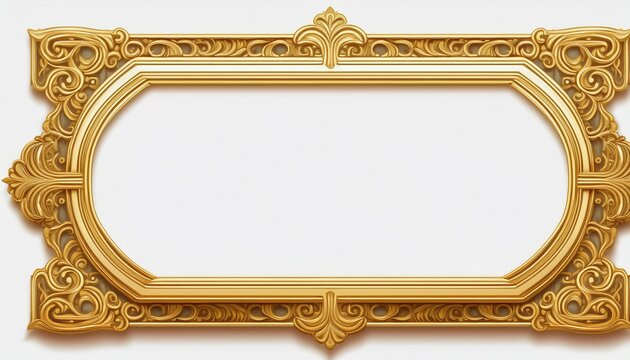rectangle vintage gold frame for web presentation horizontal border in oriental style with white background